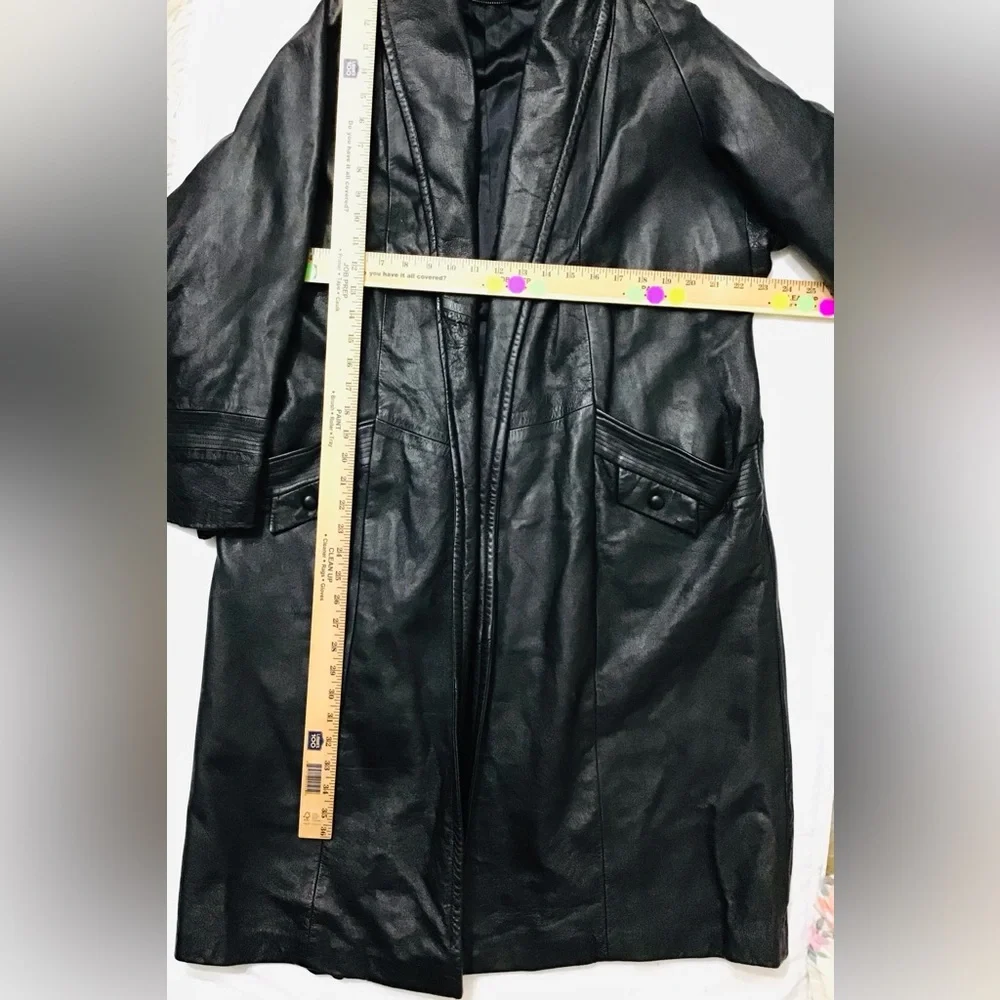 VINTAGE Black Leather Maxi Coat - Picture 11 of 12